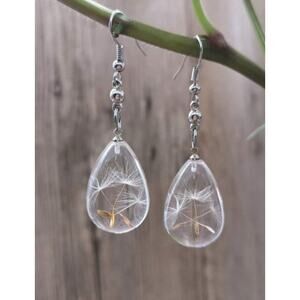 Creative Waterdrop Resin Dried Flower Dandelion Earrings For Women
